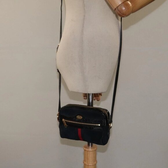 GUCCI Ofdea Sherry Line Shoulder Bag Suede Navy Gold 517350 Auth BA2925 - Picture 3 of 16